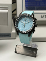 OMEGA X SWATCH / MOONSWATCH CUSTOM - « Black-ice » mission to Uranus custom boîtier v1.5 bracelet fkm Tiffany - pièce unique