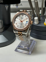 Seiko MOD - N.A Classic Date 36/40mm Acier lunette Zircon Cadran Arabic WHITE SILVER / BI-TON Or rose/Acier