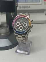 Seiko MOD - Daytona Lunette Zirconium arc en ciel cadran rainbow Bracelet Acier