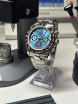 Seiko MOD - Daytona Lunette céramique marron cadran Ice blue "Platinium style"