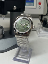 Seiko MOD - Datejust 36/40mm Acier Arabic DIAL VERT OLIVE lunette lisse bracelet president