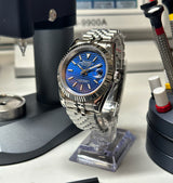 Seiko MOD - Datejust 36/40mm Acier Cadran Cannelé Nie d'abeilles BLEU