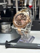 Seiko MOD - Yacht master Cadran chocolat Lunette Acier Bi ton Or rose/acier
