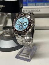 Seiko MOD - Daytona Lunette céramique marron cadran Ice blue "Platinium style" dial Arabic