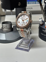 Seiko MOD - Datejust 36/40mm Acier/OR ROSE Cadran romain blanc - lunette Zirconium sertie à la main