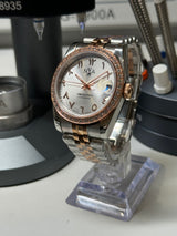 Seiko MOD - N.A Classic Date 36/40mm Acier lunette Zircon Cadran Arabic WHITE SILVER / BI-TON Or rose/Acier