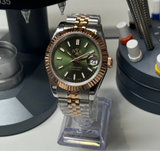 Seiko MOD - N.A Classic Date 36/40mm Acier Cadran VERT OLIVE / BI-TON or rose/acier