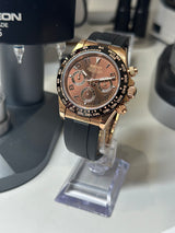 Seiko MOD - Daytona Or rose Lunette céramique cadran Chocolat chiffre arabe Oyster Flex