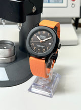 Seiko MOD - Atlantis 40mm V1 Black Matt cadran arabic Noir chiffre or rose - Fkm Orange déployant