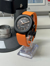 Seiko MOD - Atlantis 40mm V1 Black Matt cadran arabic Noir chiffre or rose - Fkm Orange déployant