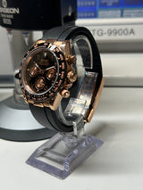 Seiko MOD - Daytona Or rose Lunette céramique cadran Noir dial arabic Oyster Flex