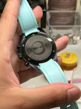 OMEGA X SWATCH / MOONSWATCH CUSTOM - « Black-ice » mission to Uranus custom boîtier v1.5 bracelet fkm Tiffany - pièce unique