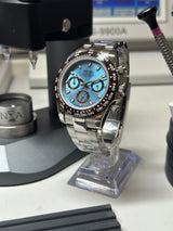 Seiko MOD - Daytona Lunette céramique marron cadran Ice blue "Platinium style"