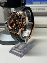 Seiko MOD - Daytona Or rose Lunette céramique cadran Noir dial arabic Oyster Flex