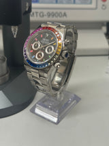 Seiko MOD - Daytona Lunette Zirconium arc en ciel cadran rainbow Bracelet Acier