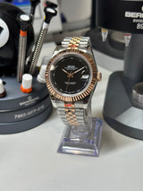 Seiko MOD - Datejust 36/40mm Acier/OR ROSE Cadran Full black EMAILLE