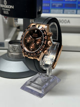 Seiko MOD - Daytona Or rose Lunette céramique cadran Noir dial arabic Oyster Flex