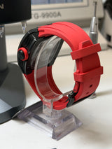 TX-01 / - TOURBILLON VOLANT - Boitier Noir Lunette CARBON Noir 316L Cadran ROUGE/Bracelet ROUGE