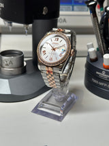 Seiko MOD - Datejust 36/40mm Acier/OR ROSE Cadran romain blanc - lunette Zirconium sertie à la main