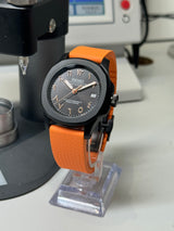 Seiko MOD - Atlantis 40mm V1 Black Matt cadran arabic Noir chiffre or rose - Fkm Orange déployant