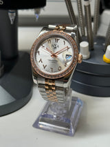 Seiko MOD - N.A Classic Date 36/40mm Acier lunette Zircon Cadran Arabic WHITE SILVER / BI-TON Or rose/Acier