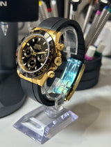 Seiko MOD - Yellow Gold Daytona Ceramic Bezel Black Dial Oyster Flex