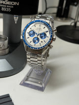 Seiko MOD - Speed Master noir Moon watch Acier Chronograph Meca-Q Bleu Snoopy