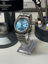 Seiko MOD - N.A Classic Date 36/40mm Acier lunette Zircon Cadran Arabic ICE BLUE