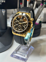 Seiko MOD - Yellow Gold Daytona Ceramic Bezel Black Dial Oyster Flex