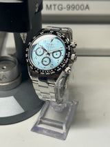 Seiko MOD - Daytona Lunette céramique NOIR cadran ice blue platine Bracelet Acier