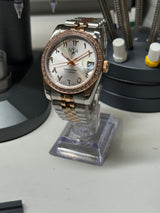 Seiko MOD - N.A Classic Date 36/40mm Acier lunette Zircon Cadran Arabic WHITE SILVER / BI-TON Or rose/Acier