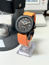 Seiko MOD - Atlantis 40mm V1 Black Matt cadran arabic Noir chiffre or rose - Fkm Orange déployant