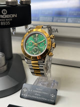 N.A - Chronographe Racing Lunette OR cadran NOIR - BI TON PVD OR/ACIER Cadran Vert Arabic