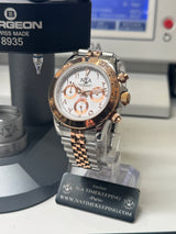N.A - Chronographe Racing Lunette OR Rose - BI TON PVD OR/ACIER Cadran Blanc ARABIC