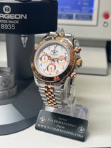 N.A - Chronographe Racing Lunette OR Rose - BI TON PVD OR/ACIER Cadran Blanc ARABIC