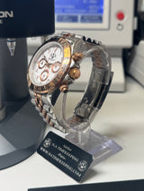 N.A - Chronographe Racing Lunette OR Rose - BI TON PVD OR/ACIER Cadran Blanc ARABIC