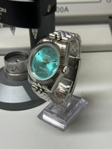 Seiko MOD - Datejust 36/40mm Acier Arabic dial Tiffany Blue