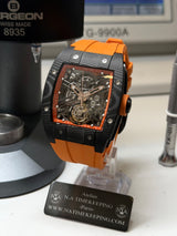 TX-01 / - TOURBILLON VOLANT - Boitier Noir Lunette CARBON Noir Cadran Orange Flare/Bracelet Orange Aiguilles Or rose