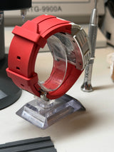 TX-01 /  TOURBILLON VOLANT - Lunette Carbon Blanc Boitier Acier 316L Cadran Rouge Carmin /Bracelet Rouge Carmin