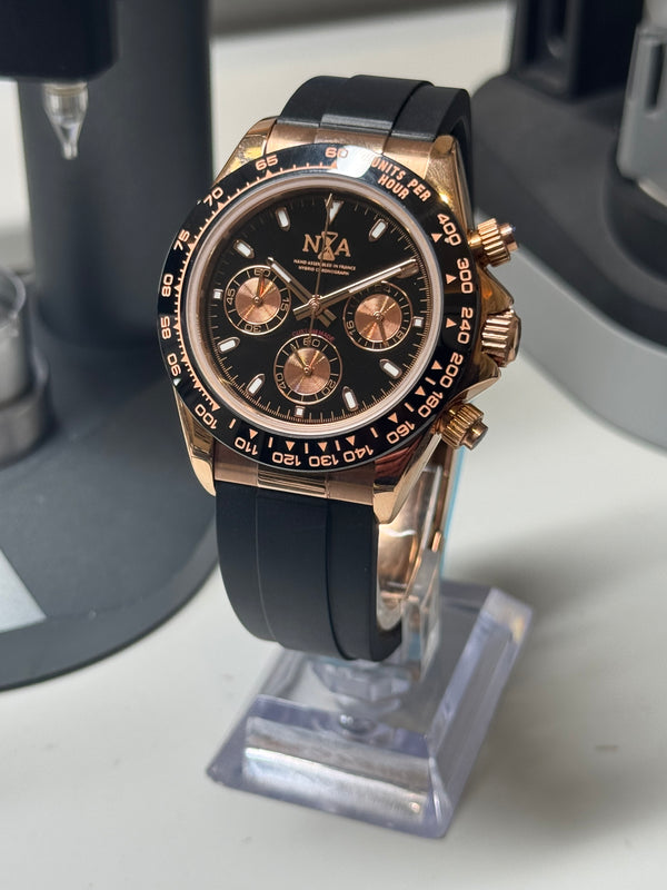 N.A - Racing Or rose Lunette céramique cadran bleu Oyster Flex