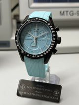 OMEGA X SWATCH / MOONSWATCH CUSTOM - « Black-ice » mission to Uranus custom boîtier v1.5 bracelet fkm Tiffany - pièce unique