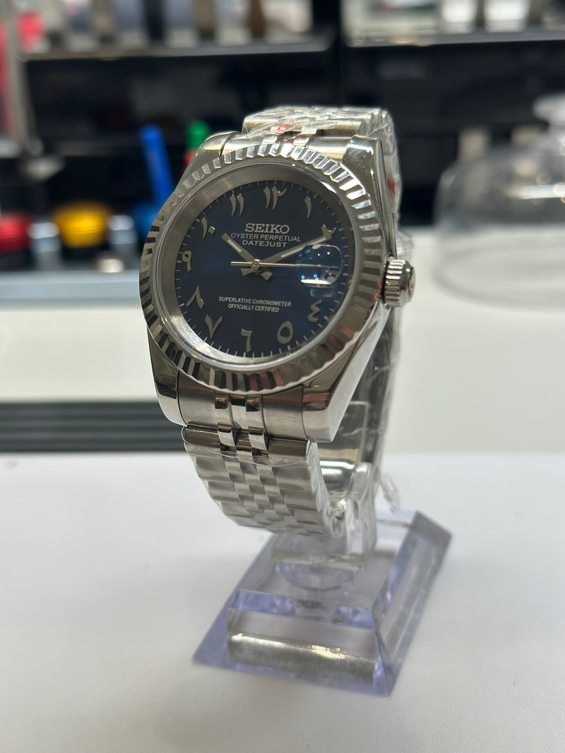 Seiko MOD - Datejust 36/40mm Acier Arabic dial NAVY BLUE