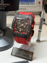 TX-01 / - TOURBILLON VOLANT - Boitier Noir Lunette CARBON Noir 316L Cadran ROUGE/Bracelet ROUGE