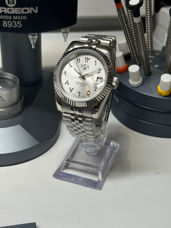 Seiko MOD - N.A Classic Date 36/40mm Acier Cadran Arabic BLANC SILVER