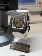 TX-01 / - TOURBILLON VOLANT - Boitier Noir Lunette CARBON Noir Cadran Blanc/Bracelet Blanc