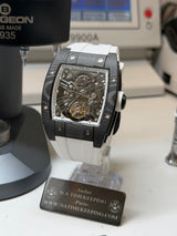 TX-01 / - TOURBILLON VOLANT - Boitier Noir Lunette CARBON Noir Cadran Blanc/Bracelet Blanc