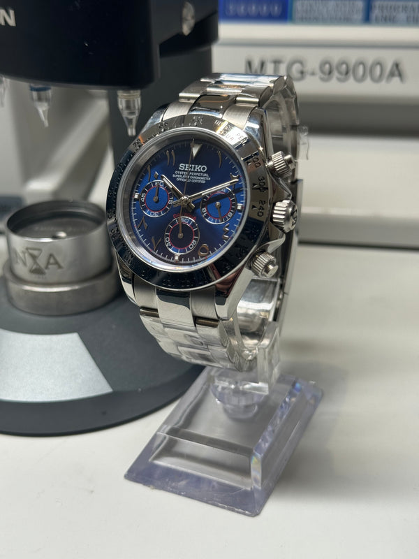 Seiko MOD - Daytona Lunette acier cadran Bleu arabic dial Bracelet Acier