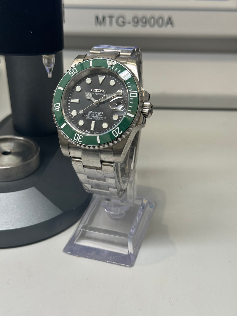 Seiko Cadran Montre Seiko Fond Vert Seiko MOD Cadran Noir Lunette