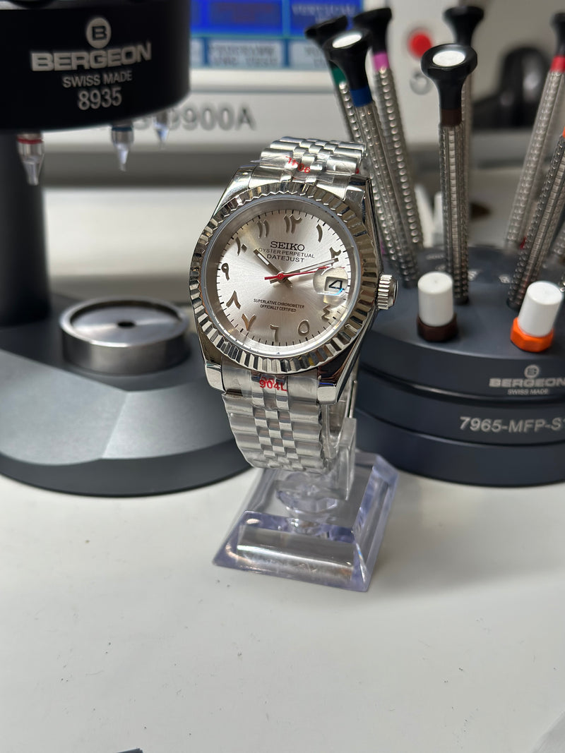 Seiko MOD - Datejust 36/40mm Acier Arabic DIAL Blanc