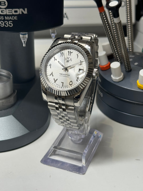 Seiko MOD - N.A Classic Date 36/40mm Acier Cadran Arabic BLANC SILVER